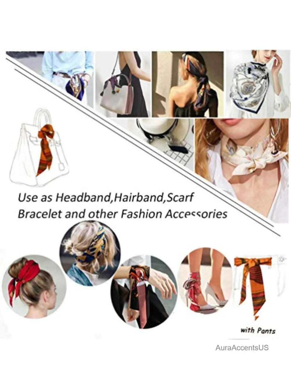 Multipurpose Imitation Silk Fashion Scarf for Neck Hair Handbag Decoration